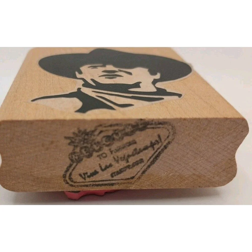 Mounted Rubber Stamp Cowboy John Wayne Western Man Rodeo Movie Face Look